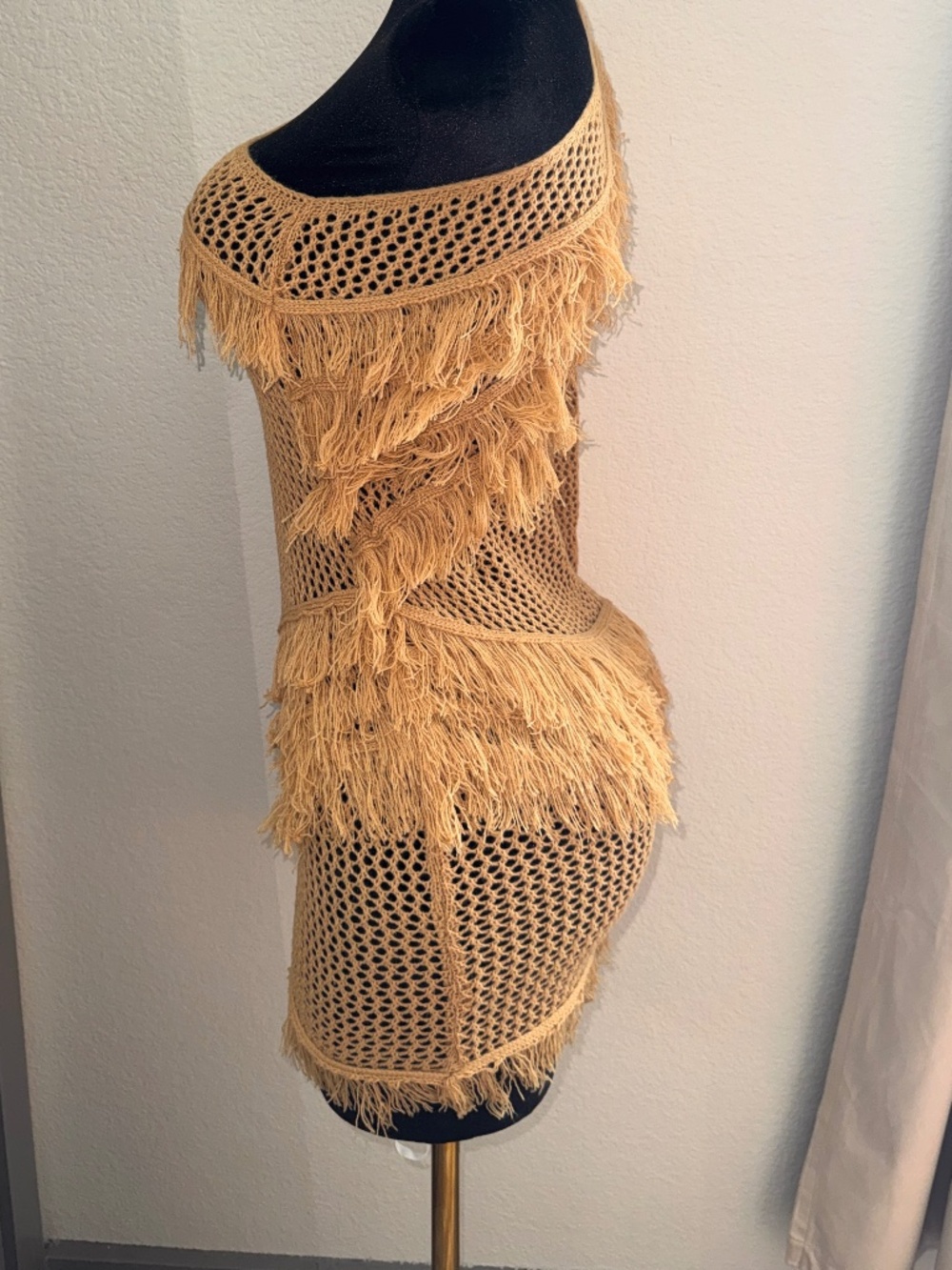 Fringe Crochet One Shoulder Cover-Up Dress | Boho Beachwear | Resort Style - Picture 2 of 7
